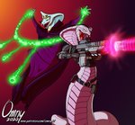 anthro apode armor clothing duo fangs female glowing laser legless magic robe serpentine shooting teeth omny87 argai x-com x-com:_chimera_squad agent_torque dark_queen_oriale alien draconcopode naga reptile scalie snake viper_(x-com)