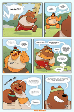 anthro armpit_fetish armpit_sniffing belly blush bodily_fluids bottomwear brown_body brown_fur clothing dialogue duo exercise fur hug male male/male musk outside overweight overweight_male shirt shorts sniffing sweat text topwear workout mayku cartoon_network we_bare_bears grizzly_(we_bare_bears) mayku_(character) bear brown_bear grizzly_bear mammal ursine 2021 comic english_text hi_res