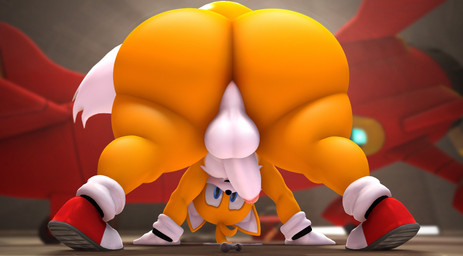 2_tails aircraft airplane anthro balls bent_over big_balls big_butt big_penis blush bolt_(fastener) butt clothing femboy footwear genitals gloves handwear huge_butt looking_at_viewer looking_through looking_through_legs looking_through_legs_at_viewer male multi_tail penis presenting presenting_hindquarters shoes solo tail thick_thighs tornado_(aircraft) vehicle not_person420 sega sonic_the_hedgehog_(series) miles_prower canid canine fox mammal 2025 3d_(artwork) digital_media_(artwork) hi_res source_filmmaker_(artwork)