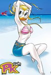 5_toes anthro arms_above_head beach bikini clothing feet female humanoid_feet plantigrade sand sea seaside sitting solo swimwear toes two-piece_swimsuit water white_body white_skin claudio_sciarrone lyla_lay anatid anseriform avian bird duck