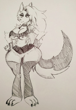 anthro big_breasts bottomwear breasts clothing collar female fur hair leggings legwear solo spiked_collar spikes striped_body striped_fur stripes thick_thighs topwear wide_hips pikapika212 hellaverse helluva_boss mythology loona_(helluva_boss) canid canid_demon canine demon hellhound mammal mythological_canine mythological_creature 2023 hi_res sketch traditional_media_(artwork)