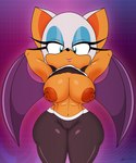 anthro areola breasts clothed clothing clothing_lift eyeshadow female hands_behind_head makeup nipples presenting presenting_abs presenting_breasts shirt shirt_lift simple_background smile solo topwear wings isaac_pony sega sonic_the_hedgehog_(series) rouge_the_bat bat mammal 2024 hi_res signature