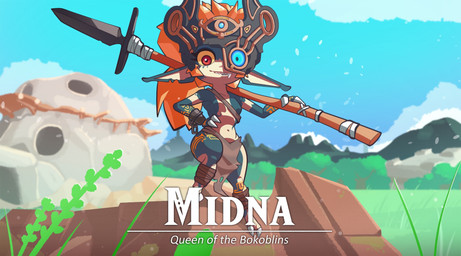 1_eye 2_toes 3_fingers alternate_species anthro chain claws clothing fangs feet female finger_claws fingers fused_shadow hair headgear headwear long_ears long_ponytail melee_weapon polearm ponytail queen royalty sheikah_outfit smile solo spear teeth toe_claws toes weapon banjacks nintendo tears_of_the_kingdom the_legend_of_zelda twilight_princess midna blin_(tloz) bokoblin hi_res