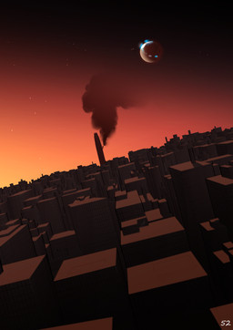 black_smoke building building_destruction city cityscape destruction glowing moon not_furry orange_glow red_glow sky smoke tower zero_pictured rednroge hi_res