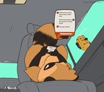 anthro black_body black_fur black_nose brown_body brown_fur car cleaning detailed_background duo fur humanoid_hands inside_car inside_vehicle male multicolored_body multicolored_fur solo_focus text two_tone_body two_tone_fur vehicle doritoderg canid canine mammal raccoon_dog tanuki 2021 english_text hi_res