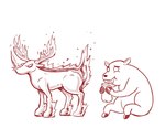 ambiguous_gender antlers duo eating feral fire furrowed_brow hooves horn sitting standing drawfee drawfee_(copyright) deer elemental_creature fire_creature mammal new_world_deer reindeer