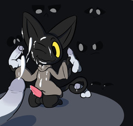 anthro balls biped bodily_fluids bottomless clothed clothing cum cum_on_clothing cum_on_face cumshot disembodied_penis ejaculation erection genital_fluids genitals group handjob humanoid_genitalia humanoid_penis kneeling male male/male one_eye_closed orgasm penile penis sex tail tail_around_penis tail_fetish tail_play tail_sex tailjob tapering_penis rabblet google google_doodle magic_cat_academy momo_(google) domestic_cat felid feline felis ghost mammal spirit 2018 absurd_res digital_media_(artwork) hi_res
