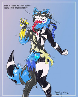chastity_bulge chastity_device clothing corruption dialogue forced forced_transformation goo_transformation latex latex_clothing latex_skinsuit lock_bulge lock_symbol null_bulge orgasm_denial resisting skinsuit struggling tendrils text tight_clothing transformation wearing_chastity_device riggedreded nintendo pokemon generation_4_pokemon goo_creature lucario pokemon_(species) symbiote 2024 english_text hi_res
