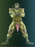 anthro armor armwear athletic athletic_anthro athletic_male balls biceps big_teeth bodily_fluids bottomless claws clothed clothing crossed_arms cum cum_drip dripping erection fangs finger_claws fingers front_view full_body_view genital_fluids genitals green_background green_body green_scales knot looking_at_viewer male mostly_nude muscular muscular_anthro muscular_arms muscular_male muscular_thighs non-mammal_balls orange_sclera partially_clothed pecs penis presenting presenting_penis pupils red_penis scales sharp_teeth simple_background slit_pupils smile snout solo spread_legs spreading teeth tight_clothing topwear wrappings yellow_sclera aleksejsalabaev mortal_kombat reptile_(mortal_kombat) humanoid lizard monster reptile saurian_(mortal_kombat) scalie 2025 absurd_res hi_res