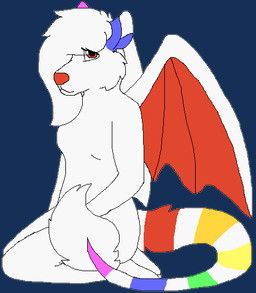 anthro back_wings breasts featureless_breasts female fur hair hair_over_eye kneeling long_hair markings membrane_(anatomy) membranous_wings multicolored_markings nude rainbow_markings red_eyes red_membrane red_nose simple_background snout solo tail tail_tuft transparent_background tuft white_body white_fur white_hair wings sebdoggo canid canine canis mammal wolf 2017 aliasing alpha_channel digital_drawing_(artwork) digital_media_(artwork) flat_colors full-length_portrait microsoft_paint_(artwork) portrait
