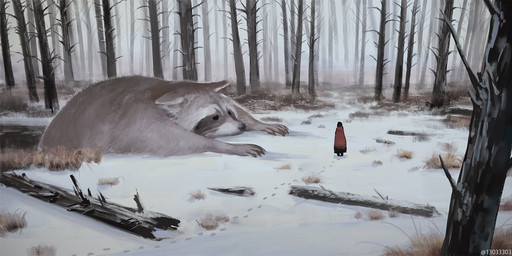 ambiguous_gender black_body black_cloak black_clothing black_eyes black_fur cloak clothing detailed_background duo ears_down facial_markings fallen_tree feral fog footprint fur grass grey_body grey_fur head_markings larger_ambiguous larger_feral log looking_ahead looking_aside looking_at_another macro markings mask_(marking) multicolored_clothing photorealism pivoted_ears plant realistic red_cloak red_clothing sad shrub size_difference smaller_ambiguous smaller_human smaller_humanoid snow tree two_tone_clothing whiskers white_body white_fur winter wood arizuka human humanoid mammal procyonid raccoon 2019