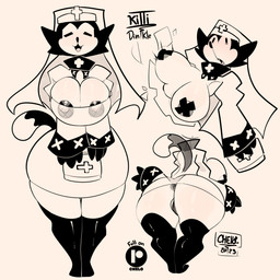 absolute_territory anthro anus big_breasts big_butt black_clothing black_hair black_legwear breasts butt cleavage clothed clothing clothing_pull cross eyes_closed female front_view fur genitals habit hair huge_breasts huge_butt legwear low-angle_view mostly_nude multiple_angles nun open_mouth pasties rubberhose solo standing tail thick_thighs translucent translucent_clothing vulva white_body white_fur wide_hips chelo kitti_dinkle domestic_cat felid feline felis mammal 1:1 absurd_res hi_res monochrome