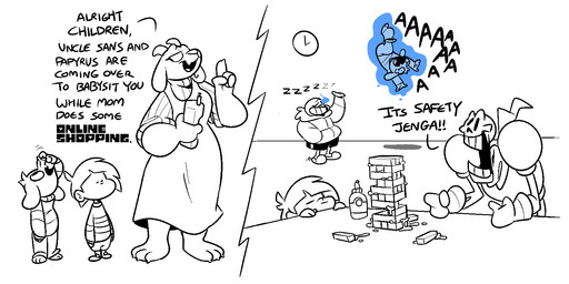 barefoot bone clock dialogue feet humor levitating simple_background skeleton text white_background pixylbyte jenga undertale undertale_(series) asriel_dreemurr frisk_(undertale) papyrus_(undertale) sans_(undertale) toriel animated_skeleton boss_monster_(undertale) bovid caprine goat human mammal undead 2017 comic digital_media_(artwork) english_text hi_res