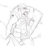 angry armor arrow_(weapon) male melee_weapon ranged_weapon shield solo sword warrior weapon wounded yelling kida_howlette canid canine canis domestic_dog mammal wolf absurd_res hi_res sketch