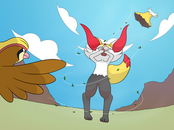 airborne_clothing ambiguous_gender assisted_exposure attacked biped bow_(feature) clothed clothing clothing_lift cloud covering covering_face covering_self dipstick_ears dipstick_tail dress dress_lift dress_removed duo ear_markings eyes_closed featureless_crotch female fur game_ui inner_ear_fluff leaf markings multicolored_ears oblivious open_mouth outside paws pokemon_battle pokemon_move pseudo_clothing pseudo_clothing_removed pseudo_dress pseudo_dress_removed raised_arms red_body red_fur solo_focus standing tail tail_markings tuft white_body white_fur wind wind_lift wind_lines wings wrist_bow yellow_body yellow_fur ponponthedreambunny nintendo pokemon scarlet_(ponponthedreambunny) braixen generation_1_pokemon generation_6_pokemon pidgeot pokemon_(species) 2025 4:3 digital_drawing_(artwork) digital_media_(artwork) hi_res