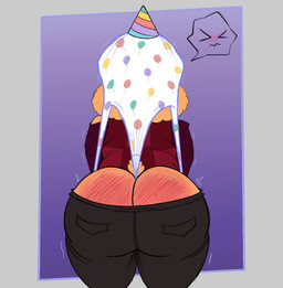 ambiguous_gender anthro atomic_wedgie big_butt birthday bottomwear butt butt_cleavage butt_slap clothing clothing_pull denim denim_bottomwear denim_clothing embarrassed fur hat headgear headwear jeans orange_body orange_fur panties pants panty_pull party_hat print_clothing print_panties print_underwear slap solo spank_marks spank_marks_on_ass spanking underwear underwear_pull wedgie wedgie_fetish white_clothing white_panties white_underwear scenesheep merino_(scenesheep) bovid caprine domestic_sheep humanoid mammal merino_sheep sheep hi_res
