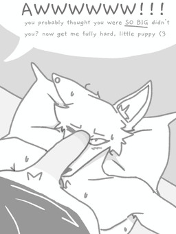 anthro bed big_penis blush bodily_fluids darkened_genitalia darkened_penis dialogue duo embarrassed flaccid foreskin fur furniture genitals humiliation looking_at_another male male/male penis penis_humiliation penis_on_face piercing small_penis_humiliation sweat text white_body white_fur beastarsfan canid canine canis mammal wolf 3:4 english_text hi_res