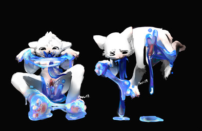>_o anthro bald black_background black_eyes black_nose blue_goo blue_slime bodily_fluids bound condom cum cum_in_goo duo ejaculation feet female female_anthro fur genital_fluids genitals goo_condom goo_drip goo_from_mouth goo_in_mouth goo_in_pussy goo_tentacles handpaw hindpaw humanoid_genitalia humanoid_penis latex legs_tied light male male_anthro monotone_body monotone_fur one_eye_closed paws penetration penis penis_in_slime restrained sexual_barrier_device simple_background slime slime_sex sticky tentacle_in_vagina tentacle_penetration tentacles vaginal vaginal_penetration white_body white_fur boxwater felid feline goo_creature living_latex mammal 2025 digital_media_(artwork) digital_painting_(artwork) hi_res lighting painting_(artwork) shaded