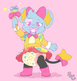 3_fingers accessory ambiguous_gender anthro black_body black_fur black_tail blue_body blue_fur blush blush_lines bodily_fluids boots bow_ribbon bow_tie clean_diaper clothing diaper dress drooling fingers footwear front_view fur furgonomics hair_accessory hair_bow hair_ribbon heart_(marking) holding_wand hypnosis logo magic_user magic_wand markings mind_control multicolored_body multicolored_clothing multicolored_dress multicolored_fur object_in_mouth pacifier pacifier_in_mouth pink_background pink_boots pink_bow pink_bow_tie pink_clothing pink_footwear pink_hair_bow pink_pacifier ribbons saliva shoes simple_background solo spiral spiral_eyes standing tail tail_accessory tail_bow tail_ribbon wavy_mouth yellow_inner_ear bubblepuppers nintendo pokemon sydney_the_shinx generation_4_pokemon pokemon_(species) shinx artist_logo full-length_portrait hi_res portrait