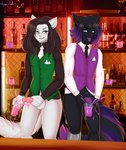 anthro bar bartender bodily_fluids bottomless clothed clothing colored_cum container cum cum_collecting cum_in_a_cup cum_in_container cumshot cup drinking_glass duo ejaculation femboy formal_wear genital_fluids glass glass_container glass_cup happy_hour male male/male peeing pink_cum purple_cum shot_glass unusual_bodily_fluids unusual_cum unusual_genital_fluids workplace kaviki adrian_squeak suerte deity domestic_cat felid feline felis mammal absurd_res hi_res