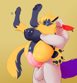 anthro areola balls barbell_piercing big_breasts big_butt big_hands black_areola black_body black_nipples black_pawpads black_vulva blonde_hair blue_eyes blue_facial_markings blue_nose blue_pubes blue_tongue bodily_fluids bouncing_balls breasts bridge_piercing butt chain_piercing claws duo ear_piercing erection eyewear eyewear_only facial_markings facial_piercing facial_tuft female female_anthro female_penetrated full_nelson fur genital_fluids genital_piercing genitals glasses glasses_only hair head_markings huge_breasts humanoid_genitalia humanoid_penis leg_markings legs_up male male/female male_penetrating male_penetrating_female marble markings motion_lines multicolored_body navel navel_piercing nipple_piercing nipples nose_piercing nude open_mouth pawpads paws penetration penile penile_penetration penis penis_in_vagina piercing pink_penis pink_sclera pokemorph pubes purple_tail sex side_view simple_background smile stand_and_carry_position standing standing_sex tail teeth thick_thighs tongue tuft vaginal vaginal_penetration vulva vulva_piercing wearing_glasses white_balls white_body white_eyes white_fur white_hair yellow_background yellow_body yellow_fur kureto nintendo pokemon nikita_sakimoto_(zeddkatt) shilvonic felid feline felis generation_3_pokemon generation_7_pokemon legendary_pokemon mammal pokemon_(species) zangoose zeraora digital_media_(artwork) hi_res
