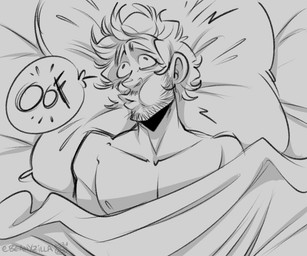 beard bedding blanket facial_hair hair human_only lips male mustache not_furry pillow solo speech_bubble zillabean hannibal_(series) will_graham human mammal 6:5 monochrome
