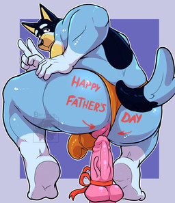 anal anal_masturbation anthro big_butt bulge butt clothed clothing clothing_aside crouching detailed_bulge dildo dildo_sitting genital_outline holidays imminent_anal jockstrap jockstrap_only looking_at_viewer looking_back looking_back_at_viewer male masturbation mature_male muscular muscular_anthro muscular_male penetration penis_outline sex_toy solo tail topless underwear underwear_aside underwear_only 83leonce bluey_(series) father's_day bandit_heeler australian_cattle_dog canid canine canis cattledog domestic_dog herding_dog mammal pastoral_dog absurd_res hi_res