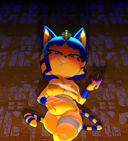 anthro areola bandage bangs belly belly_squeeze big_breasts black_nose blue_eyes blue_hair blunt_bangs blush bob_cut breasts bulging_breasts clothed clothing container cup drinking_glass egyptian female fingers front_view genitals glass glass_container glass_cup hair hand_on_belly hand_on_own_belly holding_belly ineffective_clothing looking_at_viewer markings navel nipples potbelly shortstack shortstack_female skimpy smile smug solo straight_bangs striped_markings striped_tail stripes tail tail_markings thick_thighs uraeus vulva wine_glass yellow_areola yellow_body yellow_nipples theboogie animal_crossing nintendo ankha_(animal_crossing) domestic_cat felid feline felis mammal 2022 absurd_res digital_media_(artwork) hi_res