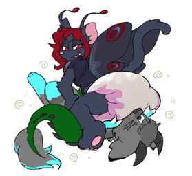 ambiguous_gender antennae_(anatomy) anthro black_antennae black_body black_clothing black_ear_tips black_fur black_horn black_inner_ear_fluff black_nose black_shirt black_tail black_topwear black_wings blue_body blue_fur blush blush_lines claws clothed clothing diaper diaper_fetish diaper_in_face dipstick_ears duo ear_markings facesitting feces finger_claws fingerless_(marking) fingerless_gloves_(marking) fur gloves_(marking) green_tail grey_body grey_fur grey_tail_tuft hair head_horn horn inner_ear_fluff leg_markings looking_at_another looking_at_partner looking_back looking_back_at_another looking_back_at_partner lying markings multicolored_body multicolored_ears multicolored_fur narrowed_eyes on_back one_eye_closed open_mouth open_smile pawpads pink_inner_ear pink_nose pink_pawpads pooping red_hair shirt simple_background sitting sitting_on_another smile socks_(marking) soiled_diaper soiling soiling_diaper spiked_tail spikes spikes_(anatomy) spiral tail tail_tuft topwear torn_clothing torn_shirt torn_topwear tuft unclean_diaper used_diaper using_diaper wearing_diaper white_background wings lileli mythology echo_(baileythebnuoy) raizu_(paddedraizu) arthropod domestic_cat dragon felid feline felis hybrid insect lepidopteran mammal moth mythological_creature mythological_scalie scalie hi_res