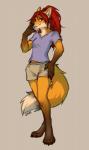 4_toes 5_fingers anthro barefoot biped black_nose breasts clothed clothing digitigrade feet female fingers hair red_hair solo standing toes gonewiththefart canid canine fox mammal digital_media_(artwork)