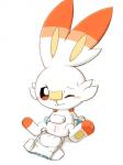 anthro blush bodily_fluids clothing diaper female genitals looking_at_viewer one_eye_closed open_diaper pussy semi-anthro simple_background solo spread_legs spreading sweat white_background young young_anthro rokesys nintendo pokemon generation_8_pokemon lagomorph mammal pokemon_(species) scorbunny 2019 3:4 hi_res