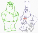 animal_humanoid anthro bonnie_(fnaf) bonworth_(roommates) bow_(feature) bow_tie clothed clothing digital_drawing_(artwork) digital_media_(artwork) disability duo english_text family_guy five_nights_at_freddy's human humanoid joe_swanson lagomorph lagomorph_humanoid leporid male mammal mammal_humanoid mike_schmidt mike_schmidt_(roommates) muscular muscular_male overweight overweight_male peter_griffin roommates:motha scottgames security_uniform simple_background text unknown_artist vehicle wheelchair white_background