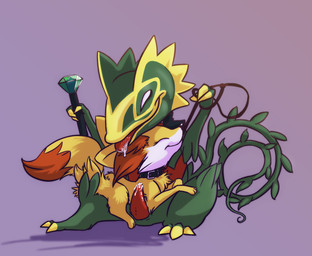 ambiguous_gender anthro biped bodily_fluids claws collar collar_only cum dripping duo erection eyes_closed feral fur genital_fluids genitals green_body green_tail grin happy head_markings holding_leash holding_object holding_scepter holding_staff inner_ear_fluff leaking_cum leash leashed_collar male markings multicolored_body multicolored_ears multicolored_fur nude open_mouth penis quadruped red_body red_ears red_fur red_inner_ear_fluff red_penis red_tail saliva saliva_drip smile staff tail tapering_penis tongue tongue_out tuft two_tone_body two_tone_ears two_tone_fur two_tone_tail vine_tail white_body white_eyes white_fur yellow_body yellow_claws yellow_ears yellow_fur yellow_tail gauntletspirit nintendo pokemon fennekin generation_3_pokemon generation_6_pokemon kecleon pokemon_(species) 2013