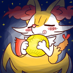 ambiguous_anthro ambiguous_gender anthro biped blush cosmic_background eyes_closed food front_view hug hugging_object macro moon object_in_tail shrimp_(food) simple_background snout solo star starry_background tail tongue tongue_out annyui0611 nintendo pokemon braixen canid generation_6_pokemon mammal pokemon_(species) 1:1 2022 digital_drawing_(artwork) digital_media_(artwork) half-length_portrait hi_res japanese_description portrait translated_description