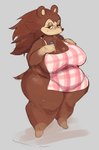 anthro apron apron_only big_breasts biped breasts brown_body brown_fur brown_hair clothing female fur hair looking_at_viewer overweight pupils solo thick_thighs gikowinko animal_crossing nintendo sable_able eulipotyphlan hedgehog mammal hi_res