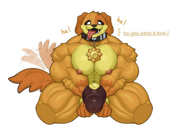 abs anthro biceps black_clothing black_underwear bulge clothing collar detailed_bulge dialogue fur genitals male muscular muscular_anthro muscular_male nipples orange_body orange_fur pecs penis penis_base quads sitting smile solo tail tail_motion tailwag text tongue tongue_out trapezius underwear vein veiny_penis yellow_body yellow_fur awa1582 mob_entertainment poppy_playtime smiling_critters dogday_(poppy_playtime) canid canine canis domestic_dog mammal english_text