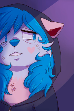 anthro blue_hair bodily_fluids clothing ears_down female hair heart_(marking) hoodie long_hair markings pivoted_ears solo tears topwear ezpups bani_(ezpups) domestic_cat felid feline felis mammal 2015 2:3 hi_res