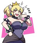 alternate_species big_breasts blonde_hair blush breasts clothing crossgender crown dress female hair headgear horn humanoid_pointy_ears laugh looking_at_viewer ojou_laugh orange_eyes pointy_ears simple_background solo super_crown jam-orbital bowsette_meme mario_bros nintendo bowser animal_humanoid horned_humanoid humanoid koopa_humanoid scalie scalie_humanoid 2018 hi_res meme