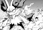 2023 3_fingers after_transformation anthro biped black_and_white braixen comic digital_drawing_(artwork) digital_media_(artwork) dipstick_tail fingers fur fur_tuft generation_6_pokemon hi_res inner_ear_fluff lir_(icma) makotoo male_(lore) markings monochrome nintendo open_mouth pmd:_icma pokemon pokemon_(species) pokemon_mystery_dungeon shadow smoke solo spike_chunsoft tail tail_markings tuft young_(lore)