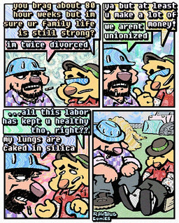 4_panel_comic aloha_shirt anthro armor beard bottomwear cigarette cigarette_in_mouth clothing dialogue duo eyewear facial_hair flip_flops floppy_ears footwear fur half-closed_eyes hard_hat hat headgear headwear helmet humor male narrowed_eyes object_in_mouth open_mouth open_smile pattern_clothing pattern_shirt pattern_topwear sandals shirt shoes shorts smile smoking_tobacco socks socks_with_sandals speech_bubble sunglasses tan_body tan_fur text topwear yellow_body yellow_fur rawdawgcomics bird_dog canid canine canis domestic_dog golden_retriever hunting_dog mammal retriever 4:5 comic english_text