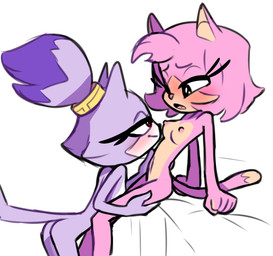 alternate_species anthro blush breasts butt duo female female/female green_eyes hair nude nude_female ponytail purple_eyes sitting tail thousandarms sega sonic_the_hedgehog_(series) amy_rose blaze_the_cat domestic_cat felid feline felis mammal absurd_res hi_res