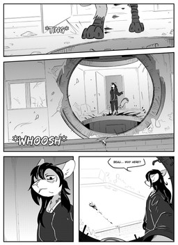 anthro blood bodily_fluids clothed clothing dialogue female inner_ear_fluff prosthetic prosthetic_leg prosthetic_limb simple_background solo speech_bubble text tuft kifyun2 rita_(undying_void) felid mammal pantherine snow_leopard absurd_res black_and_white comic english_text hi_res monochrome