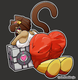 anthro big_breasts big_butt breasts butt cat_tail clothed clothed_female clothing cosplay crossover_cosplay female solo darkadibuja gameoverse glitch_productions portal_(series) valve chell kit_bodega weighted_companion_cube felid feline mammal absurd_res crossover hi_res