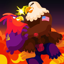 3_toes 4_fingers american_flag anal anal_penetration anthro arm_tattoo arm_tuft balls beak brown_body brown_feathers circumcised clenched_teeth communism cross-popping_vein duo elbow_tuft erection explosion feathers feet fingers flag from_behind_position genitals gradient_background hammer_and_sickle male male/male penetration penis politics pubes purple_body purple_feathers red_body red_feathers russian sex shoulder_tattoo simple_background smile soviet_union star_symbol tattoo teeth toes tuft united_states_of_america white_body white_eyes white_feathers wrestling quasarbearcat kurzgesagt accipitrid accipitriform avian bald_eagle bird eagle sea_eagle 1:1 absurd_res cel_shading hi_res lineless shaded