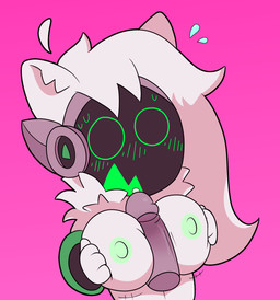 anthro big_breasts blush blush_lines bodily_fluids breast_play breast_squish breasts clothed clothing disembodied_penis duo exposed_breasts female fluffy fluffy_hair fur genital_fluids genitals hair huge_breasts humanoid_genitalia humanoid_penis machine male male/female neck_tuft partially_clothed penis precum screen screen_face sex squish surprised titfuck tuft white_body white_fur spartancandy protogen hi_res