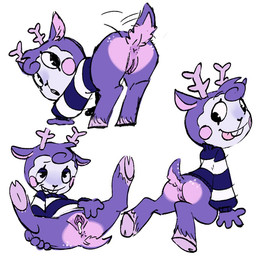 anthro anus bodily_fluids bottomless bottomless_anthro bottomless_female clothed clothing crossgender cum cum_in_vagina cum_inside female fur genital_fluids genitals hooves horn makeup mime mtf_crossgender purple_body purple_fur shirt simple_background solo topwear vulva pussynukes happy_tree_friends mime_(htf) deer mammal 1:1