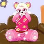 anthro anus armchair blush bodily_fluids breasts chair charming clothed clothing female furniture genital_fluids genitals heart_eyes heart_symbol lamp partially_clothed paws pink_body pink_clothing presenting presenting_pussy pussy slightly_chubby slightly_chubby_female sofa solo thick_thighs vaginal_fluids zokoira animal_crossing nintendo pinky_(animal_crossing) bear giant_panda mammal 1:1 hi_res