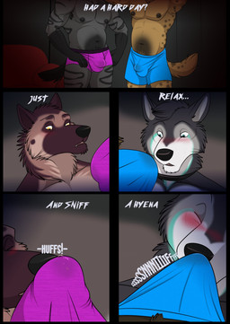 anthro anthro_on_anthro beer_belly biceps black_body black_fur black_nose blue_clothing blue_underwear blush brown_body brown_fur bulge bulge_in_face bulge_sniffing clothing dialogue faceless_anthro faceless_character faceless_male fur furniture grey_body grey_fur group kneeling male male/male male_anthro markings nipples onomatopoeia pubes purple_clothing purple_underwear sniffing sofa sound_effects spots spotted_body stripes tail text underwear white_body white_fur thevale thevale_(character) canid canine hyena mammal spotted_hyena striped_hyena absurd_res comic digital_drawing_(artwork) digital_media_(artwork) english_text hi_res
