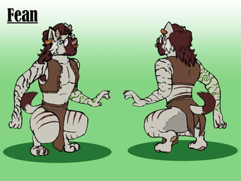 3_toes 4_fingers anthro armpit_hair body_hair bottomwear clothing crouching digitigrade ear_piercing ear_ring eyewear facial_hair facial_piercing feet fingers glasses green_eyes horn loincloth male nails nose_piercing nose_ring piercing ring_piercing sideburns simple_background solo standing stripes tail toes deety aardwolf hyena mammal 4:3 hi_res