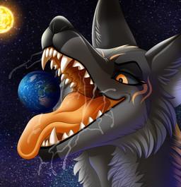 ambiguous_form black_body black_fur bodily_fluids earth female fur fur_markings gaping_mouth imminent_oral_vore imminent_vore macro markings mouth_shot open_mouth planet planet_dwarfing planet_in_mouth saliva saliva_on_tongue sharp_teeth solo space sun teeth terra_macro tongue tongue_out furrypur canid canine canis mammal wolf 2022 headshot_portrait hi_res portrait female_(lore)